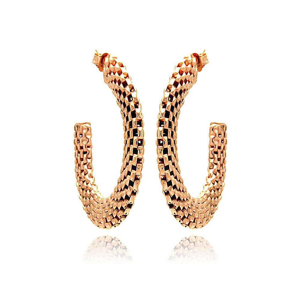 Closeout-Silver 925 Two Toned Rose Gold and Black Rhodium Plated Crescent Box Link Italian Stud Earrings - ITE00019RGP | Silver Palace Inc.