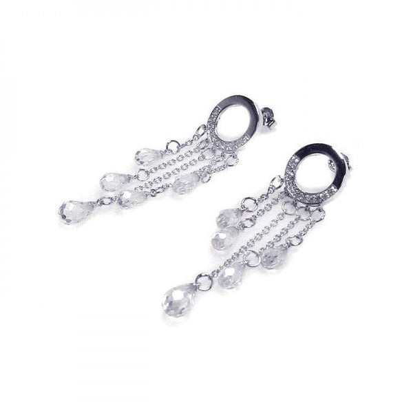Closeout-Silver 925 Rhodium Plated Tear Drop CZ Wire Dangling Earrings - STE00056 | Silver Palace Inc.