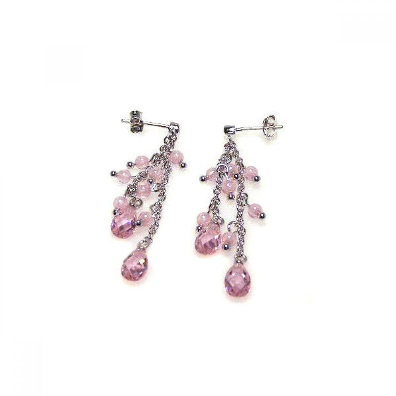 Closeout-Silver 925 Rhodium Plated Pink Oval CZ Wire Dangling Earrings - STE00066 | Silver Palace Inc.