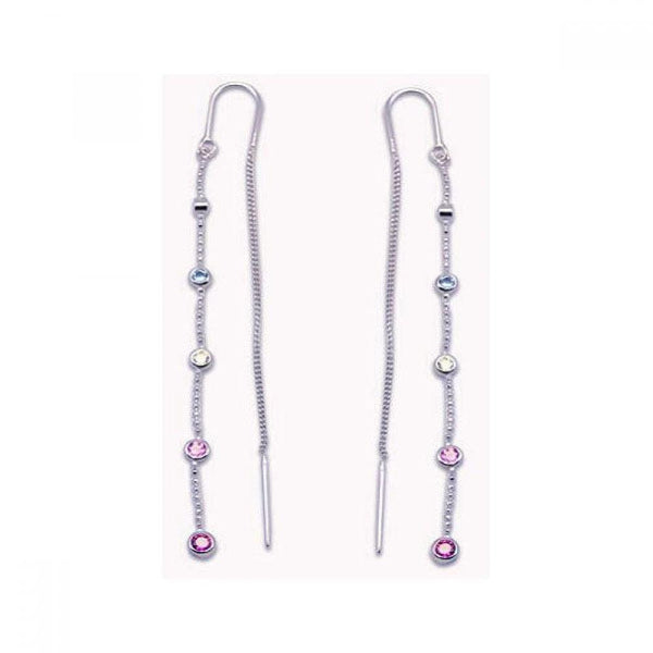 Silver 925 Rhodium Plated Multicolor CZ Single Strand Dangling Hook Earrings - STE00084 | Silver Palace Inc.