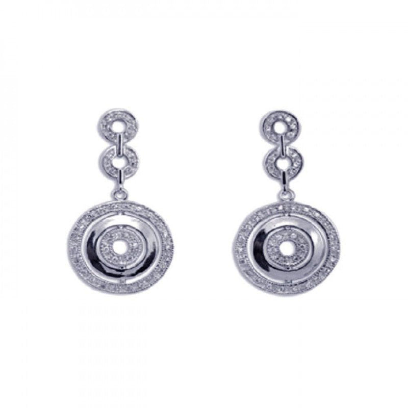 Closeout-Silver 925 Rhodium Plated Round CZ Dangling Earrings - STE00088 | Silver Palace Inc.
