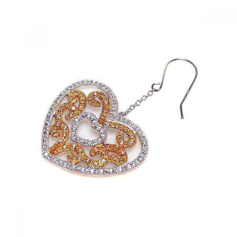 Closeout-Silver 925 Rhodium Plated Clear Heart and Yellow Filigree CZ Wire Dangling Hook Earrings - STE00106 | Silver Palace Inc.