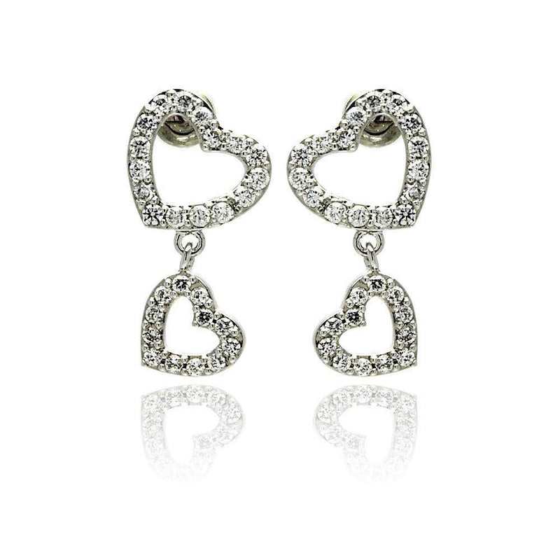 Silver 925 Rhodium Plated Heart CZ Dangling Earrings - STE00240 | Silver Palace Inc.