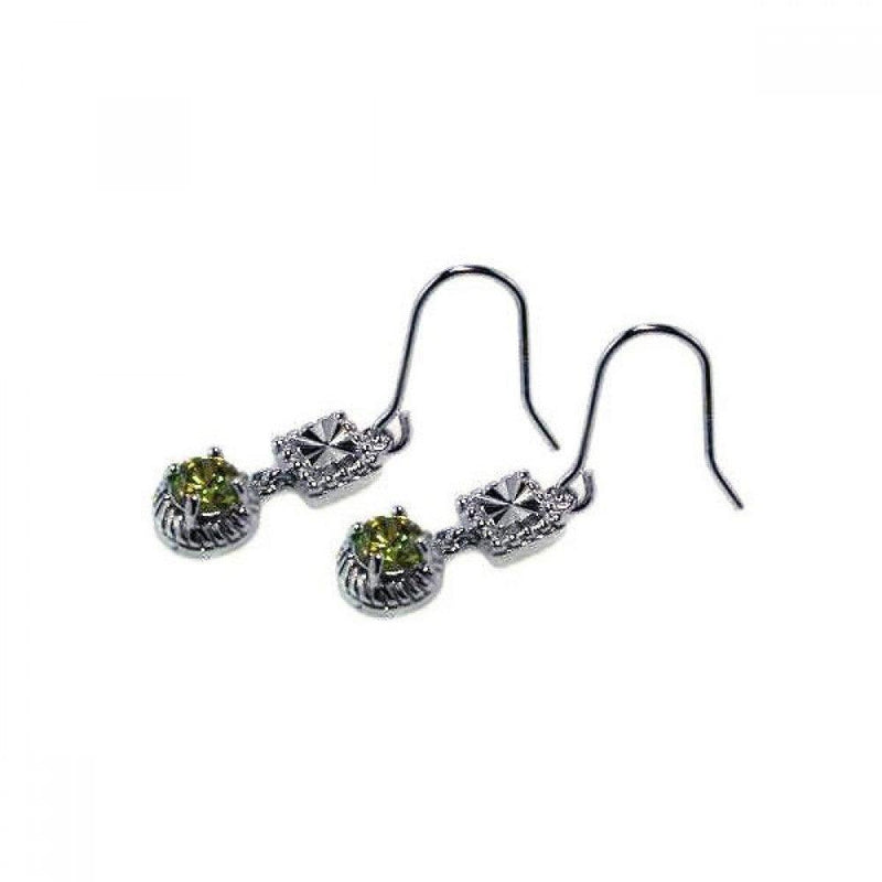 Closeout-Silver 925 Rhodium Plated Round Green and Clear Square CZ Dangling Hook Earrings - STE00244 | Silver Palace Inc.