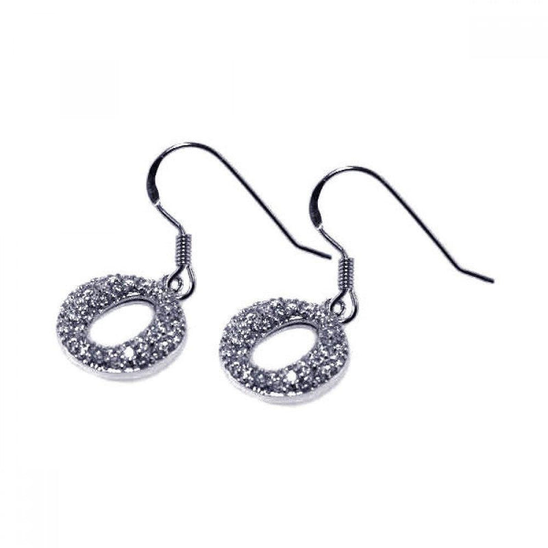 Closeout-Silver 925 Rhodium Plated Round Oval CZ Dangling Hook Earrings - STE00245 | Silver Palace Inc.