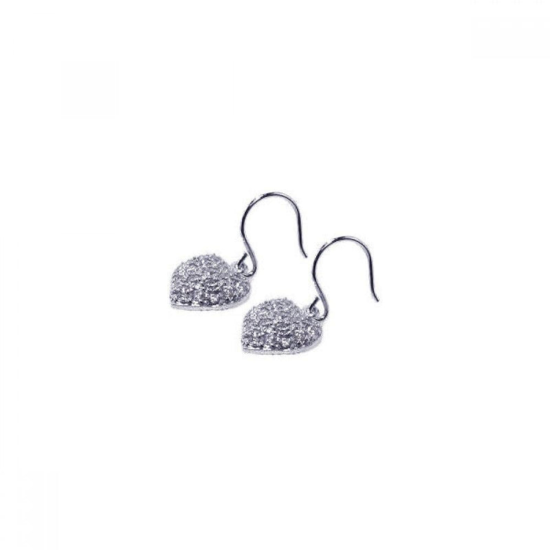 Silver 925 Rhodium Plated Heart Cluster CZ Dangling Hook Earrings - STE00276 | Silver Palace Inc.
