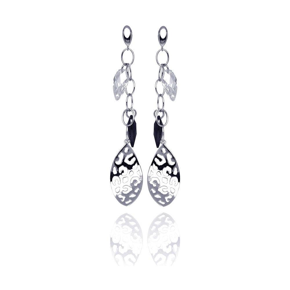 Closeout-Silver 925 Rhodium Plated Black and Clear Marquise CZ Flat Filigree Wire Dangling Stud Earrings - STE00290 | Silver Palace Inc.
