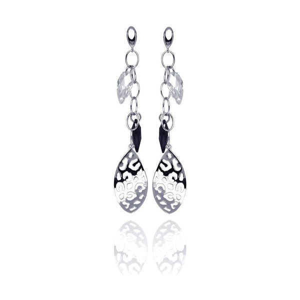 Closeout-Silver 925 Rhodium Plated Black and Clear Marquise CZ Flat Filigree Wire Dangling Stud Earrings - STE00290 | Silver Palace Inc.