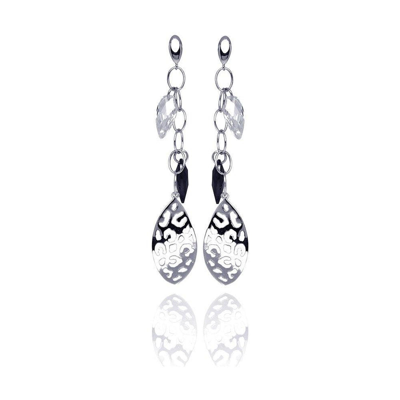 Closeout-Silver 925 Rhodium Plated Black and Clear Marquise CZ Flat Filigree Wire Dangling Stud Earrings - STE00290 | Silver Palace Inc.