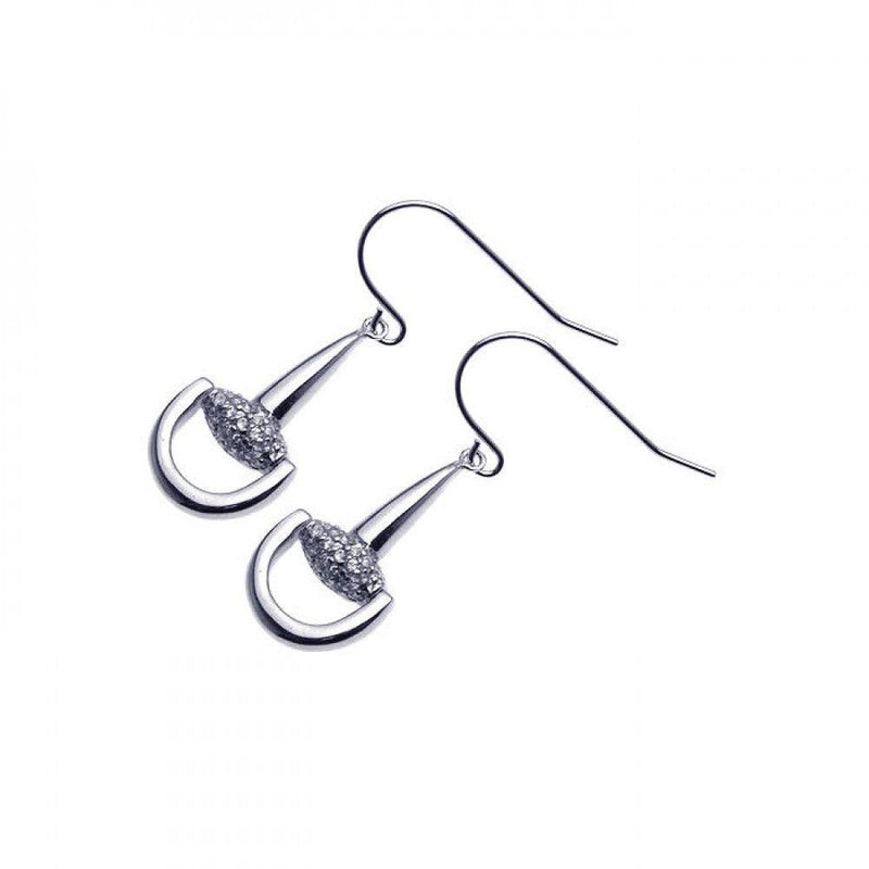 Closeout-Silver 925 Rhodium Plated Cluster CZ Shovel Dangling Hook Earrings - STE00302 | Silver Palace Inc.