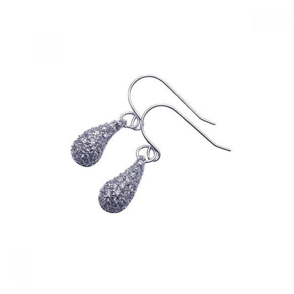 Closeout-Silver 925 Rhodium Plated Cluster CZ Eggplant Dangling Hook Earrings - STE00397 | Silver Palace Inc.