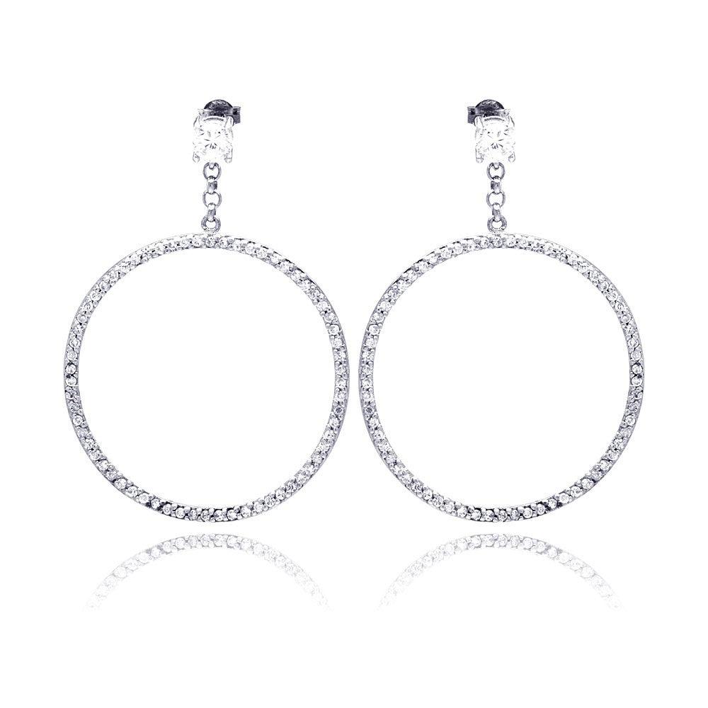 Closeout-Silver 925 Rhodium Plated Round CZ Dangling Earrings - STE00510 | Silver Palace Inc.