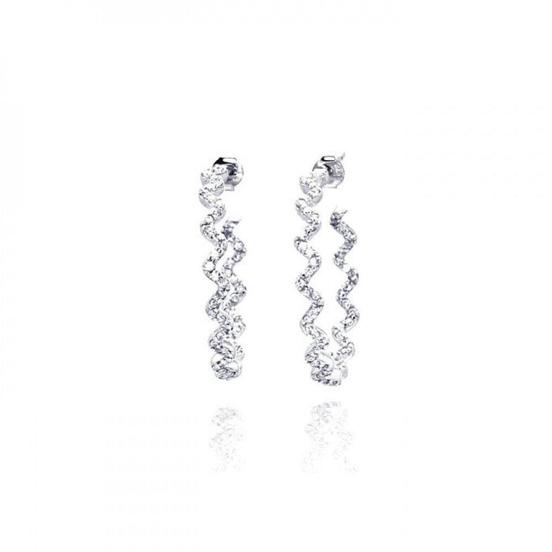 Rhodium Plated 925 Sterling Silver Zigzag CZ Hoop Earrings - STE00533 | Silver Palace Inc.