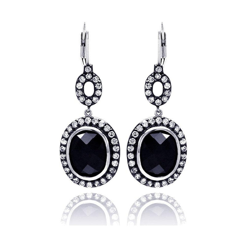 Closeout-Silver 925 Rhodium Plated Black Round CZ Dangling Earrings - STE00534 | Silver Palace Inc.