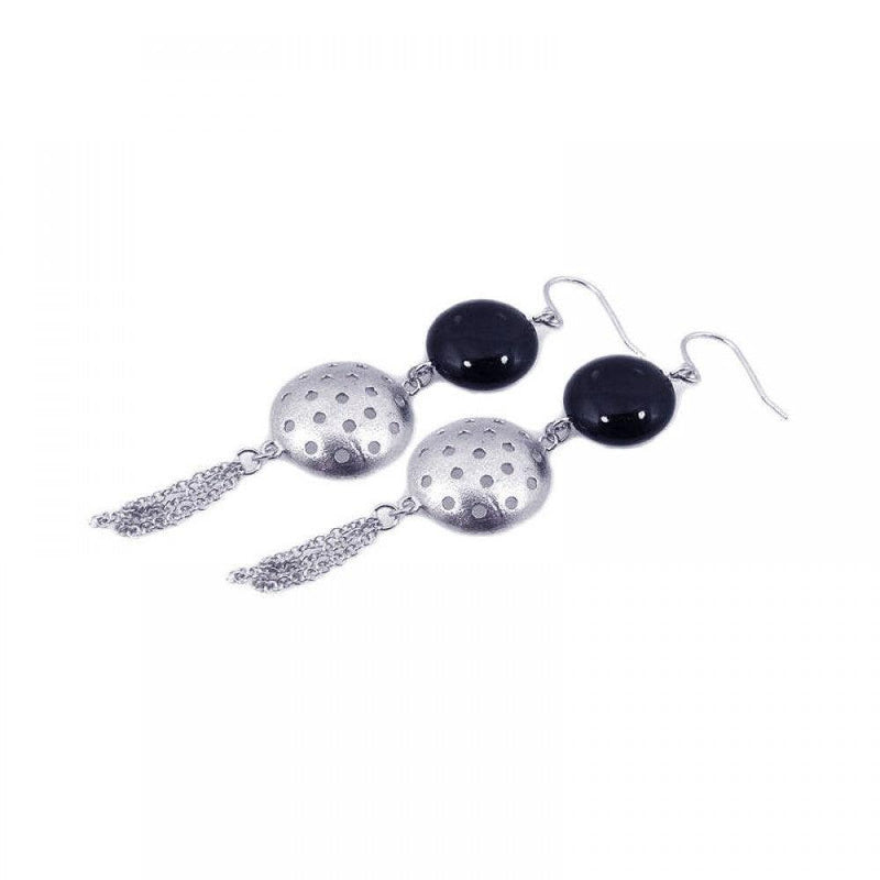 Closeout-Silver 925 Rhodium Plated Round Half Golf Ball CZ Dangling Wire Multi Strand Hook Earrings - STE00535 | Silver Palace Inc.