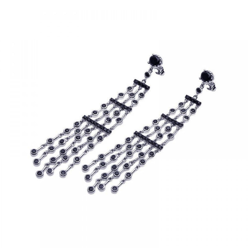 Closeout-Silver 925 Rhodium Plated Multiple Black CZ Chandelier Dangling Earrings - STE00549 | Silver Palace Inc.