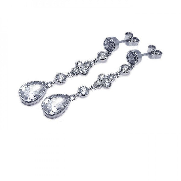 Silver 925 Rhodium Plated Teardrop CZ Wire Dangling Stud Earrings - STE00582 | Silver Palace Inc.