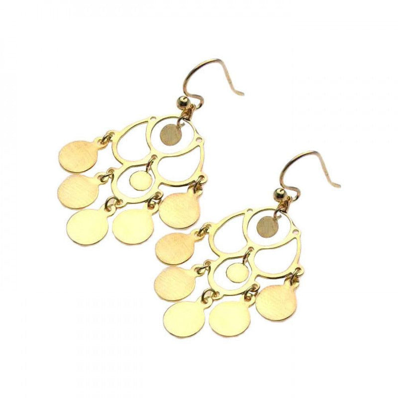 Silver 925 Gold Rhodium Plated Flat Round Chandelier Hook Earrings - STE00583 | Silver Palace Inc.