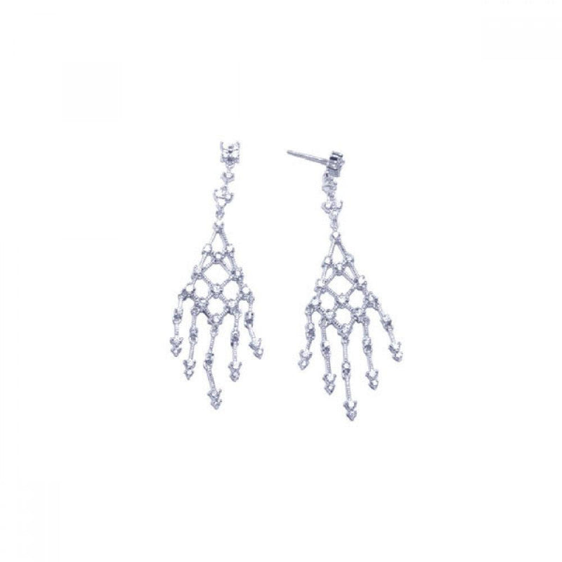 Silver 925 Rhodium Plated Web Clear CZ Chandelier Stud Earrings - STE00607 | Silver Palace Inc.
