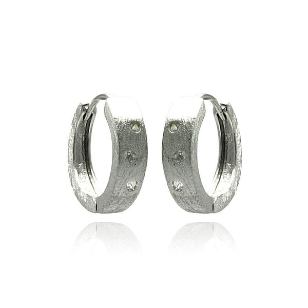 Silver 925 Rhodium Plated Round CZ huggie hoop Earrings - STE00621 | Silver Palace Inc.