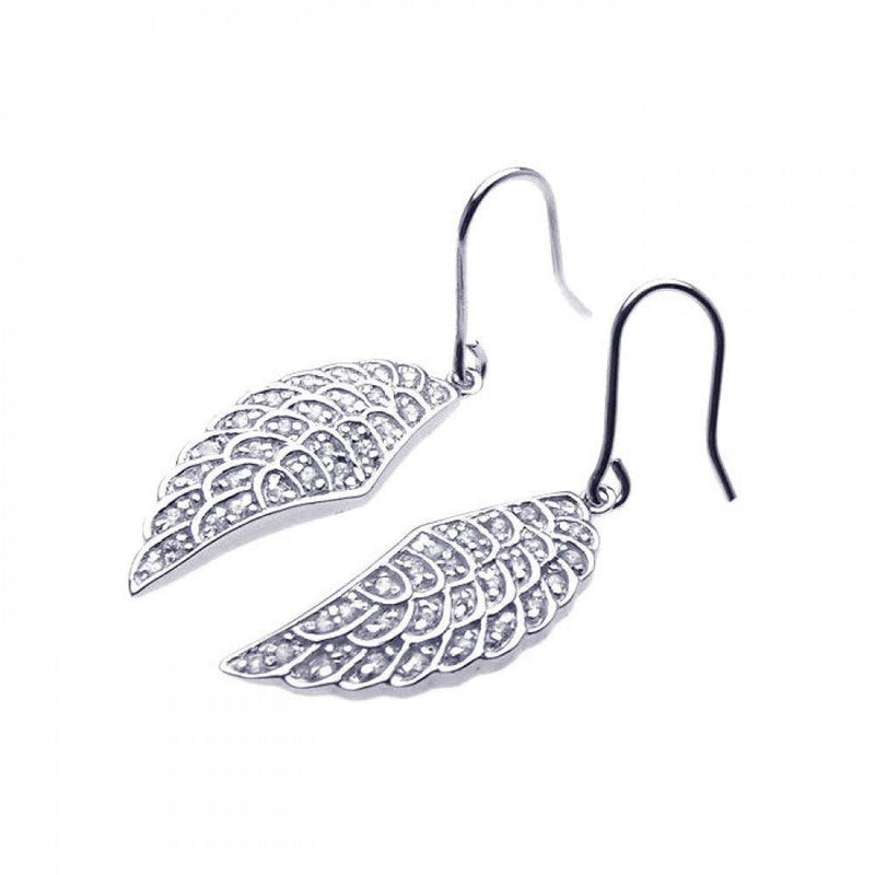 Rhodium Plated 925 Sterling Silver Wing CZ Hook Earrings - STE00643 | Silver Palace Inc.