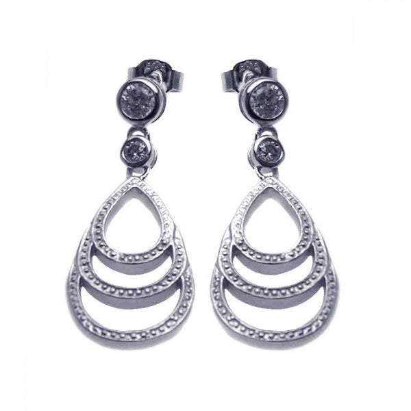 Closeout-Silver 925 Rhodium Plated Teardrop Round CZ Dangling Stud Earrings - STE00648 | Silver Palace Inc.