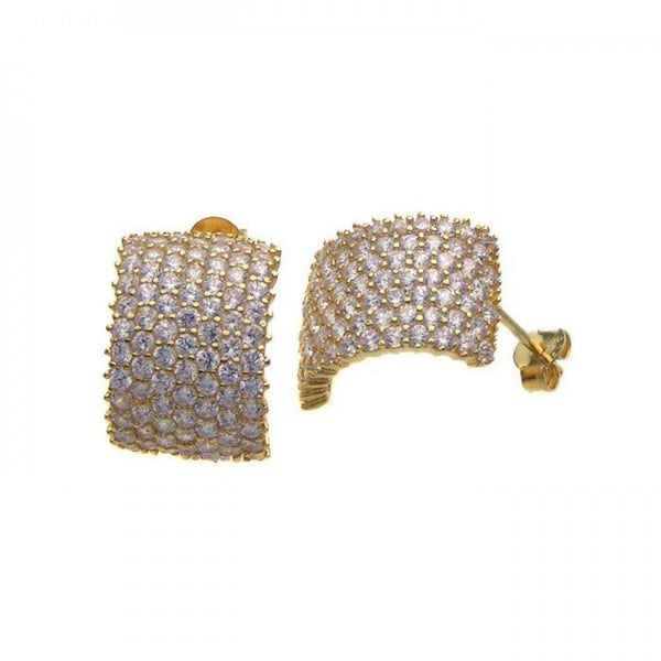 Silver 925 Gold Plated Pave CZ Encrusted Stud Earrings - STE00661 | Silver Palace Inc.