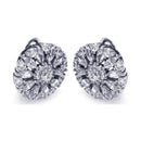 Silver 925 Rhodium Plated Round Flower Clear CZ Stud Earrings - STE00725 | Silver Palace Inc.