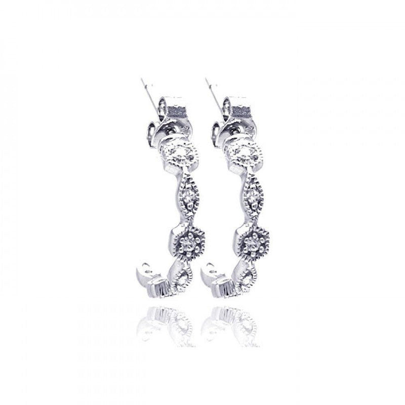 Silver 925 Rhodium Plated Round Marquis Clear CZ Semi Hoop Earrings - STE00754 | Silver Palace Inc.