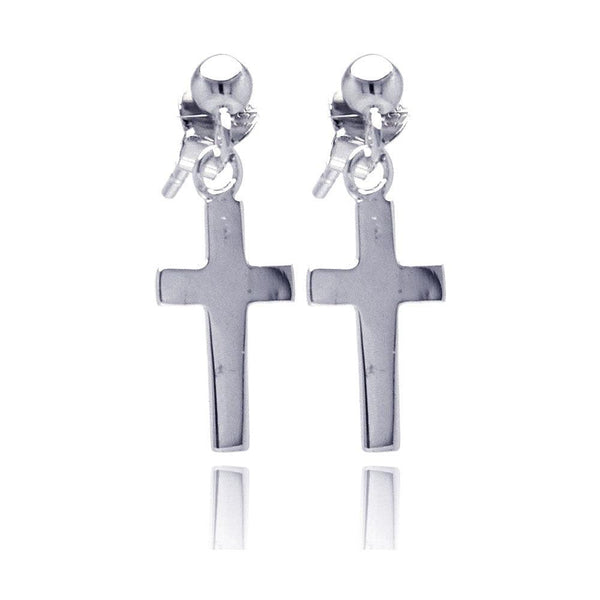 Silver 925 Rhodium Plated Cross Dangling Stud Earrings - STE00760 | Silver Palace Inc.