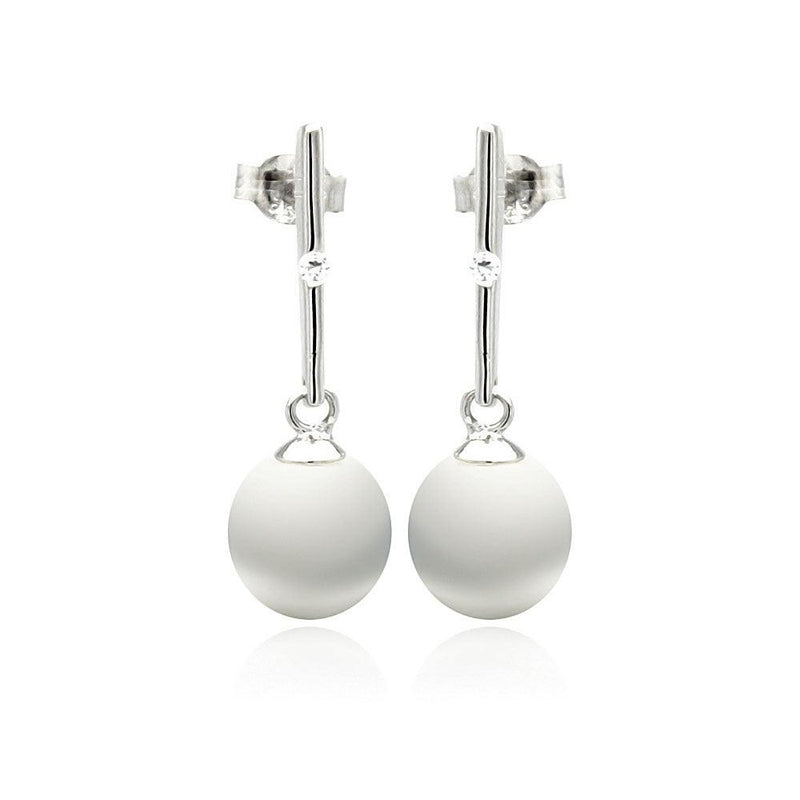 Silver 925 Rhodium Plated Fresh Water Pearl Dangling Stud Earrings - STE00881 | Silver Palace Inc.