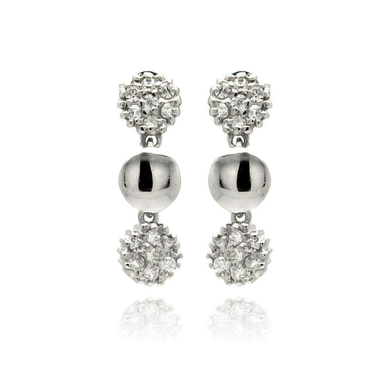 Silver 925 Rhodium Plated Round Cluster CZ Dangling Stud Earrings - STE00882 | Silver Palace Inc.