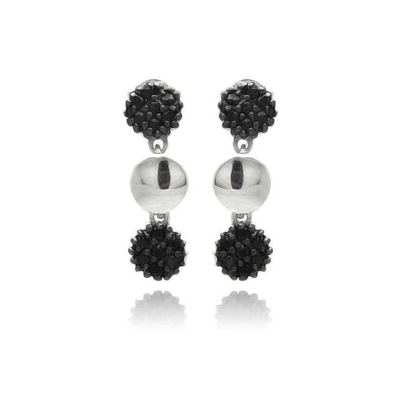 Silver 925 Black Rhodium Plated Cluster CZ Dangling Earrings - STE00883 | Silver Palace Inc.