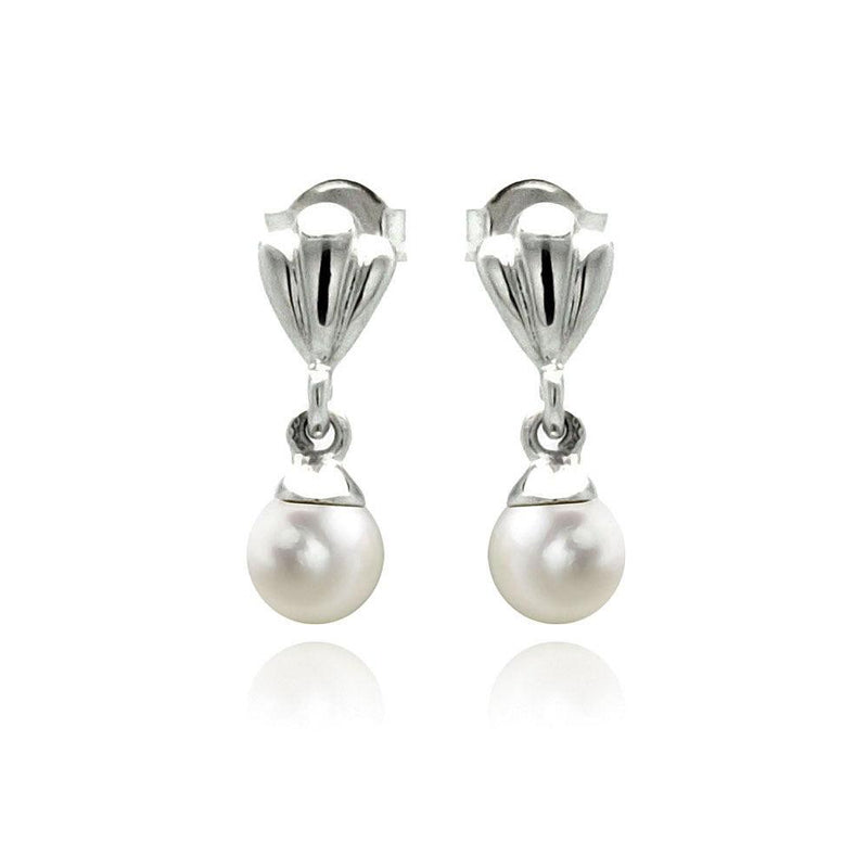Silver 925 Rhodium Plated Synthetic Pearl Dangling Stud Earrings - STE00888 | Silver Palace Inc.