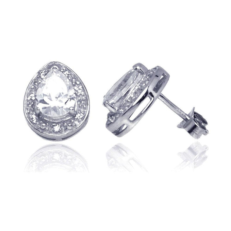 Silver 925 Rhodium Plated Teardrop CZ Stud Earrings - STE00930 | Silver Palace Inc.