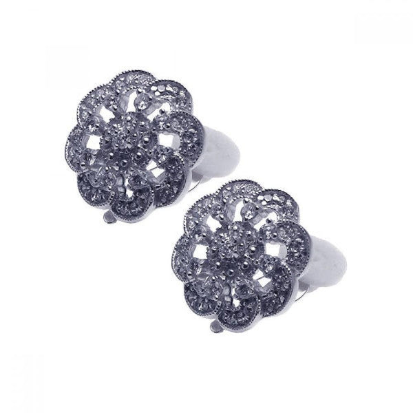 Silver 925 Rhodium Plated Flower Cluster CZ Stud Earrings - STE00933 | Silver Palace Inc.