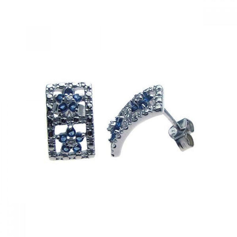 Silver 925 Rhodium Plated Blue Star and Clear CZ Stud Earrings - STE00934 | Silver Palace Inc.