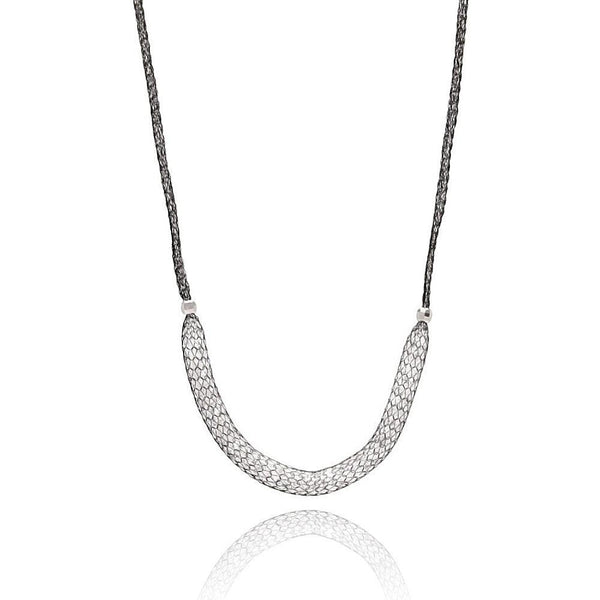 Closeout-Silver 925 Black Rhodium Plated Mesh Necklace Filled with CZ - ITN00024BLK | Silver Palace Inc.