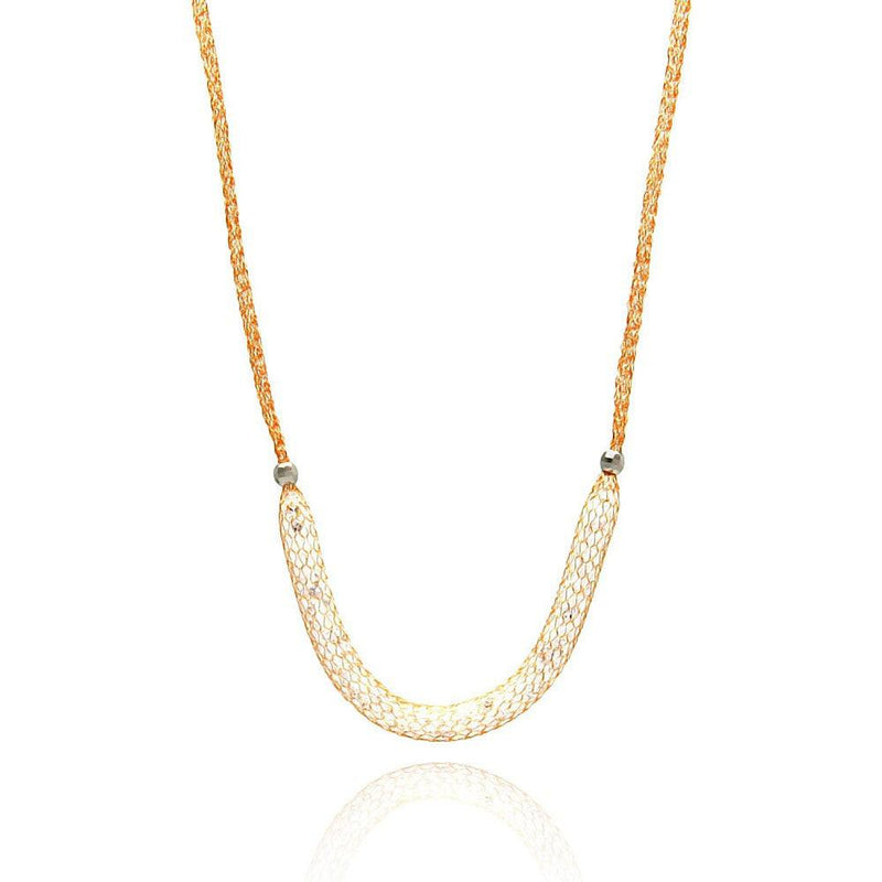 Closeout-Silver 925 Rose Gold Plated Mesh Necklace Filled with CZ - ITN00024RGP | Silver Palace Inc.