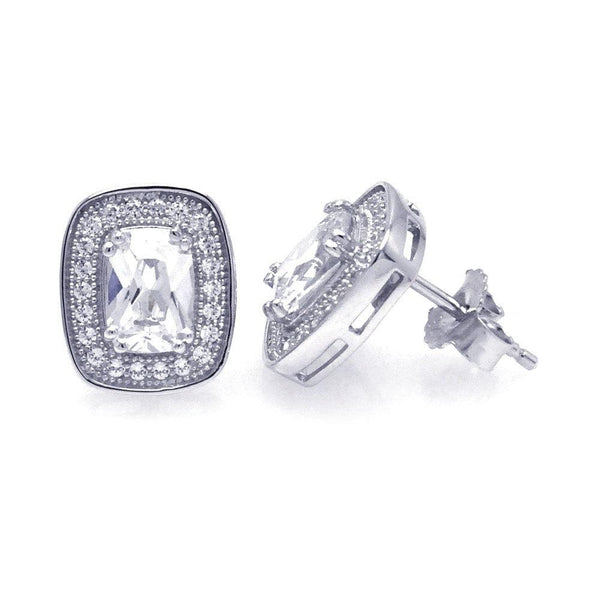 Silver 925 Rhodium Plated Micro Pave Clear Square Inlay CZ Earrings - ACE00035 | Silver Palace Inc.