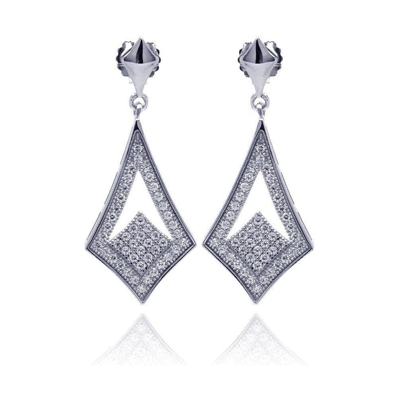 Silver 925 Rhodium Plated Micro Pave Clear Open Sharp Marquis CZ Dangling Stud Earrings - ACE00039 | Silver Palace Inc.