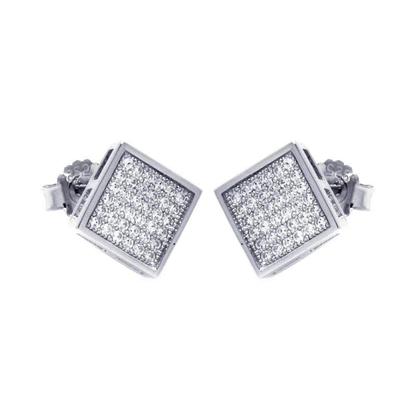 Silver 925 Rhodium Plated Micro Pave Clear Square CZ Stud Earrings - ACE00041 | Silver Palace Inc.