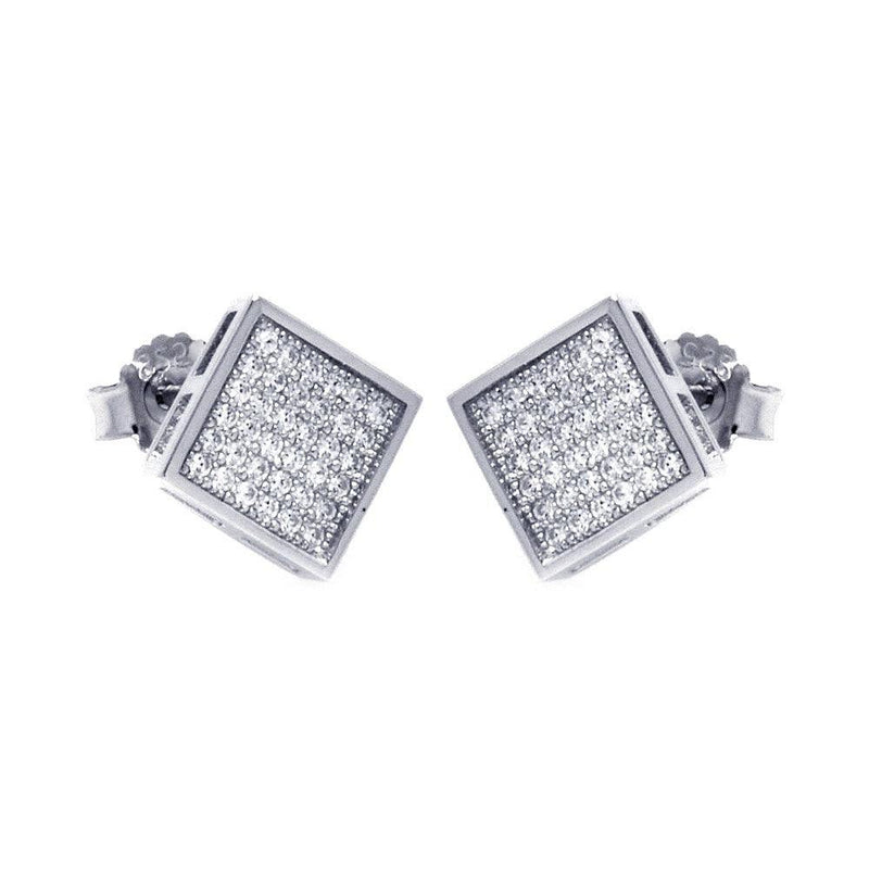 Silver 925 Rhodium Plated Micro Pave Clear Square CZ Stud Earrings - ACE00041 | Silver Palace Inc.
