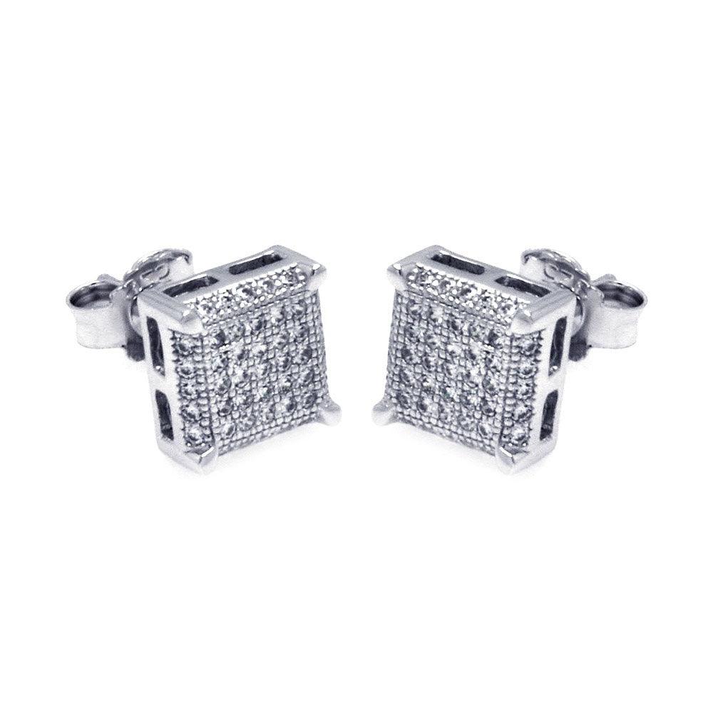 Silver 925 Rhodium Plated Micro Pave Clear Square CZ Stud Earrings - ACE00045 | Silver Palace Inc.
