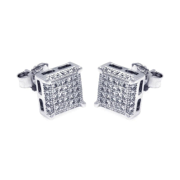 Silver 925 Rhodium Plated Micro Pave Clear Square CZ Stud Earrings - ACE00045 | Silver Palace Inc.