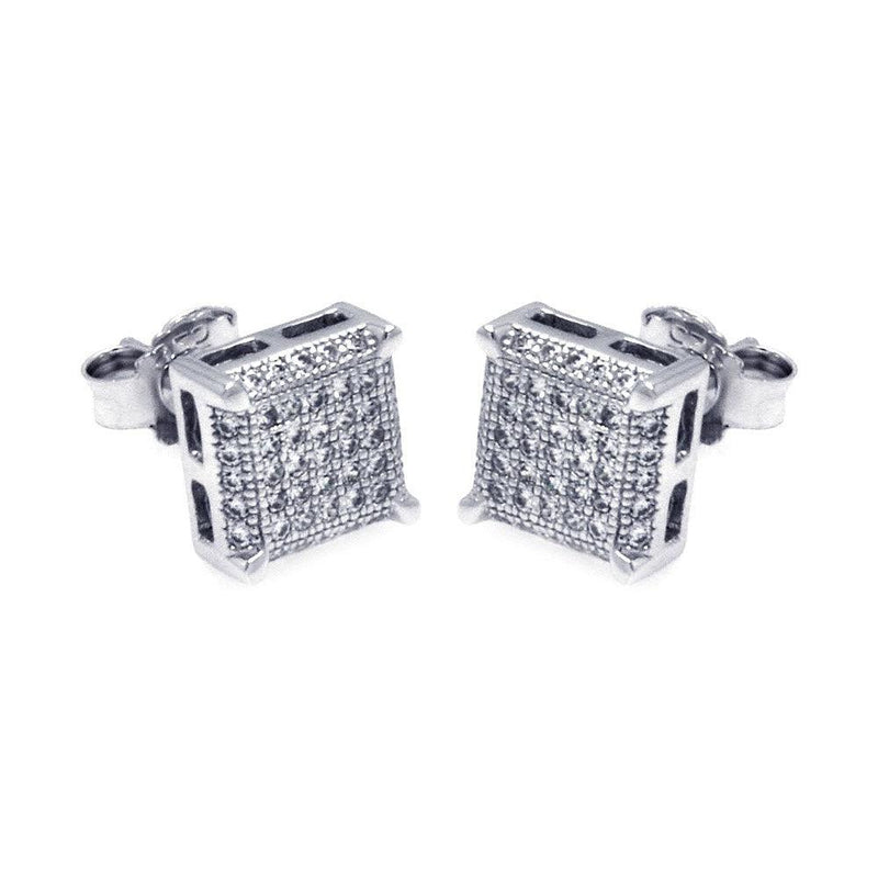 Silver 925 Rhodium Plated Micro Pave Clear Square CZ Stud Earrings - ACE00045 | Silver Palace Inc.