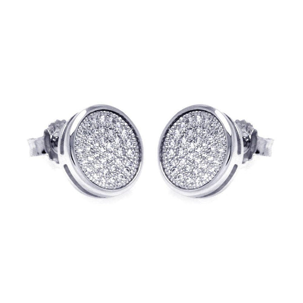 Silver 925 Rhodium Plated Micro Pave Clear Circle CZ Stud Earrings - ACE00047 | Silver Palace Inc.