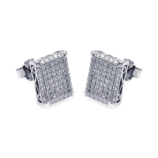 Silver 925 Rhodium Plated Micro Pave Clear Square CZ Stud Earrings - ACE00048 | Silver Palace Inc.