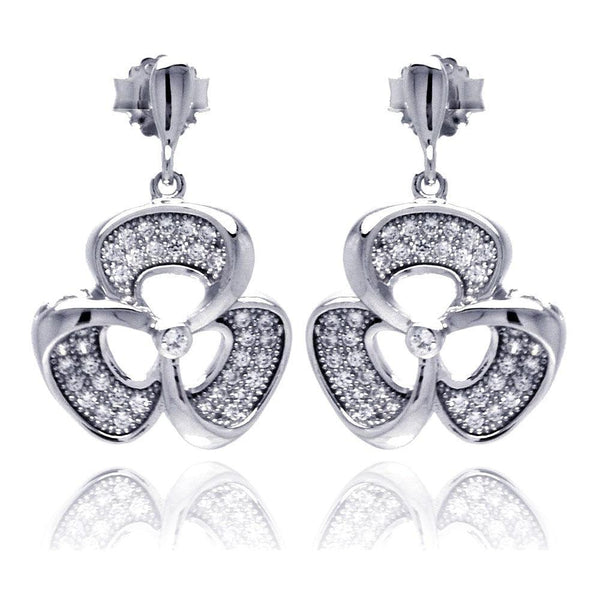 Silver 925 Rhodium Plated Micro Pave Clear Flower CZ Dangling Stud Earrings - ACE00049 | Silver Palace Inc.