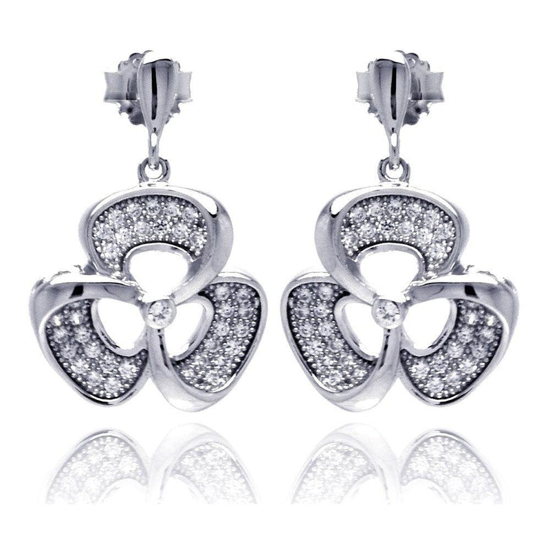 Silver 925 Rhodium Plated Micro Pave Clear Flower CZ Dangling Stud Earrings - ACE00049 | Silver Palace Inc.